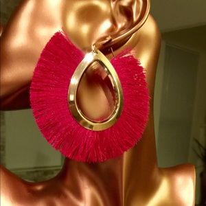 Pink Tassel Hoop Earrings